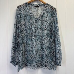 Bacci Boho Sheer Snakeskin Print Tunic Top Size XL Mob Wife Coastal Grandma Chic